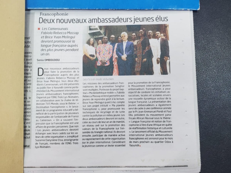 Jeunes Ambassadeurs Francophones dans les établissements, Destination francophonie de TV5 MONDE.